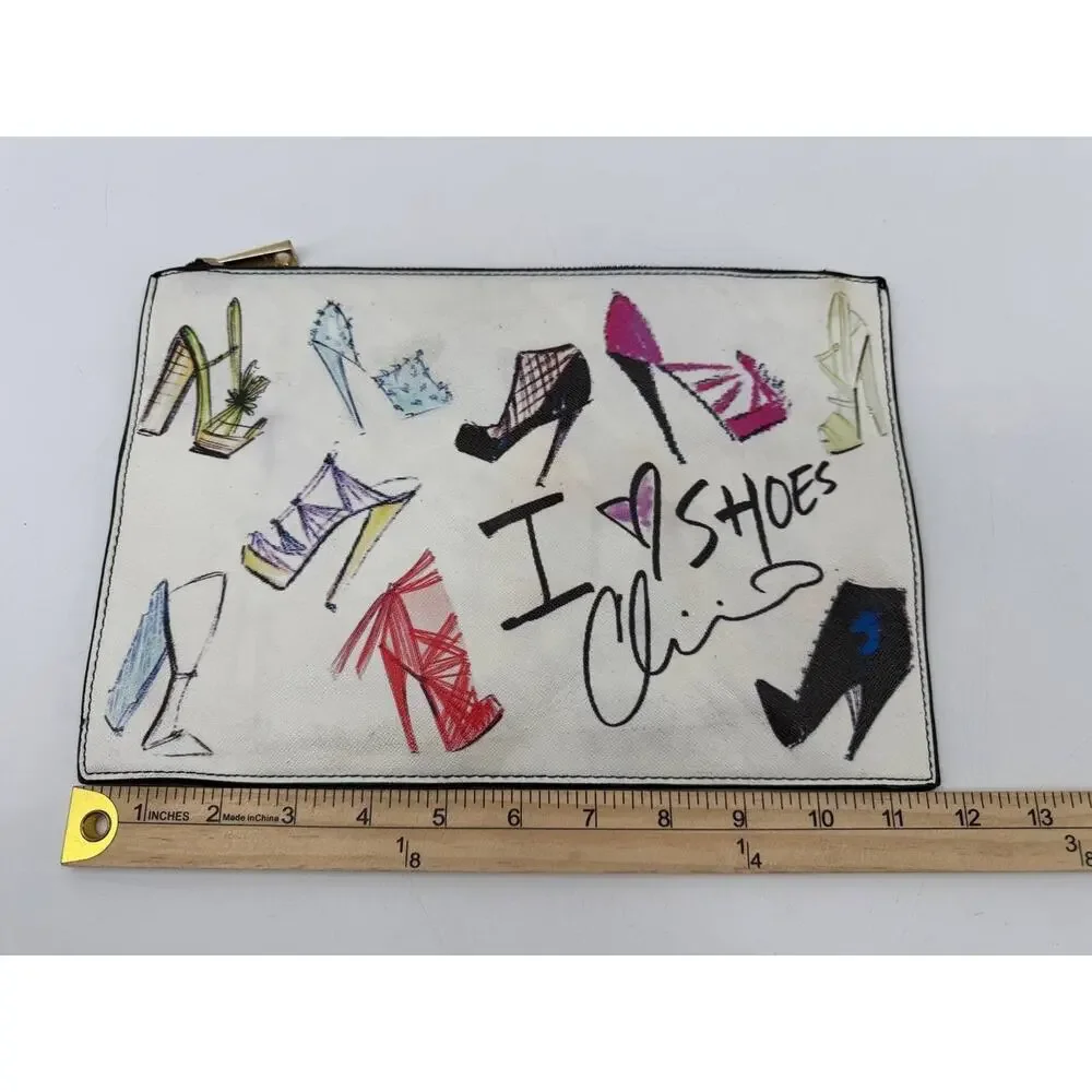Christian Siriano for Payless I Love Shoes Print Zip Clutch Pouch White Gold